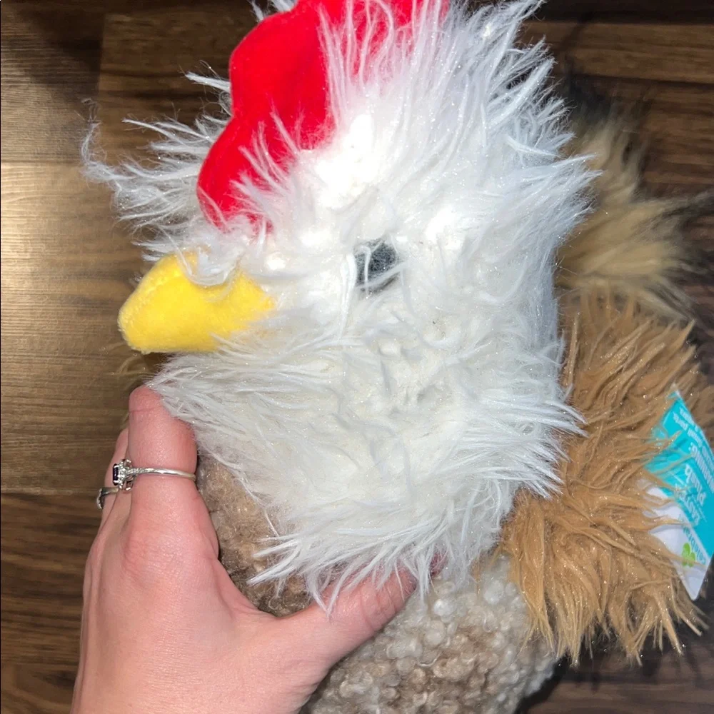 Plush Chicken Bird Toy - White, Brown, Yellow